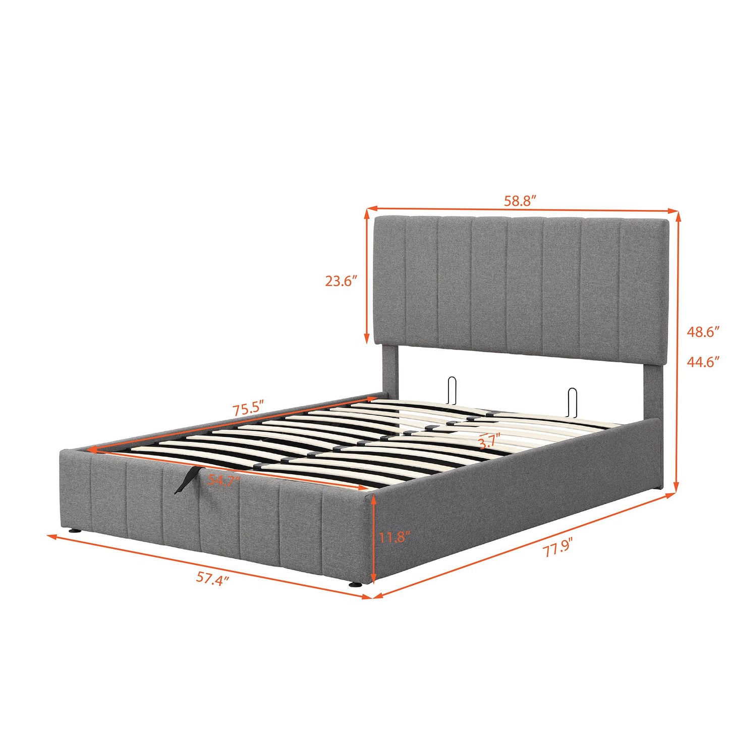 Full size Upholstered Platform bed with a Hydraulic Storage System