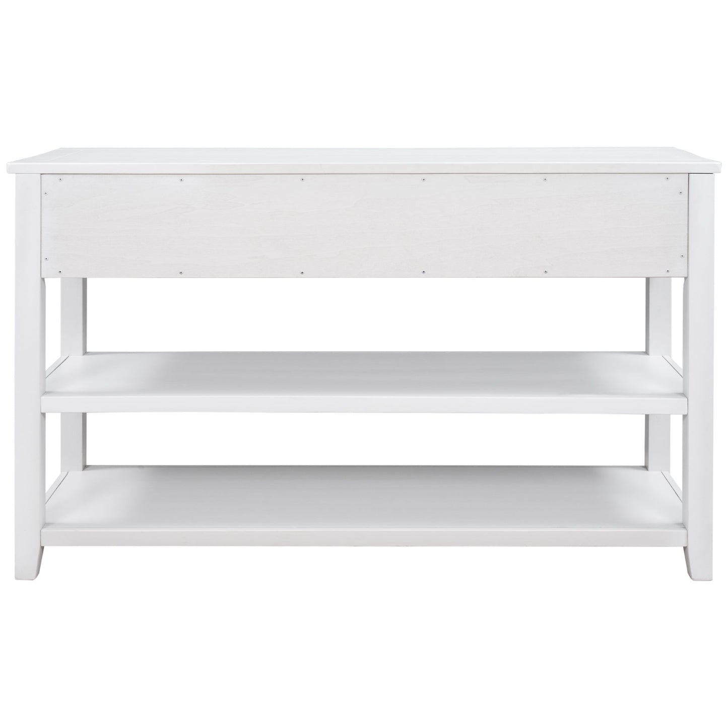 TREXM Retro Design Console Table with Two Open Shelves, Pine Solid Wood Frame and Legs for Living Room (Antique White)