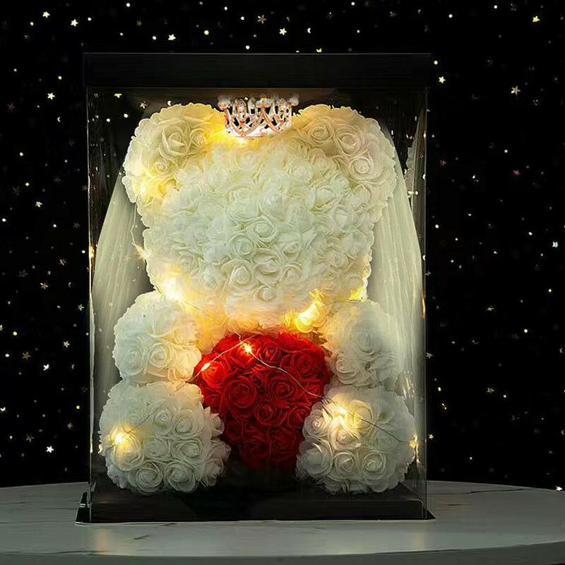 40cm Large Teddy Rose Bear Artificial Flowers Rose Bears with Light Box Anniversary Valentine's Wedding Birthday Christmas Gift.