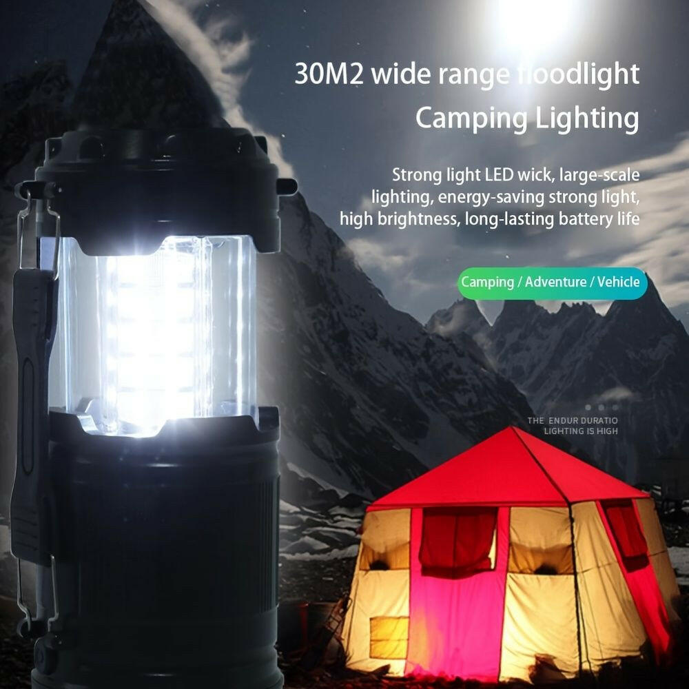 1pc Portable Solar Camping Tent Light Flame Lamp Lantern Flashlight; Retractable Emergency Lighting Camping Light Lantern.