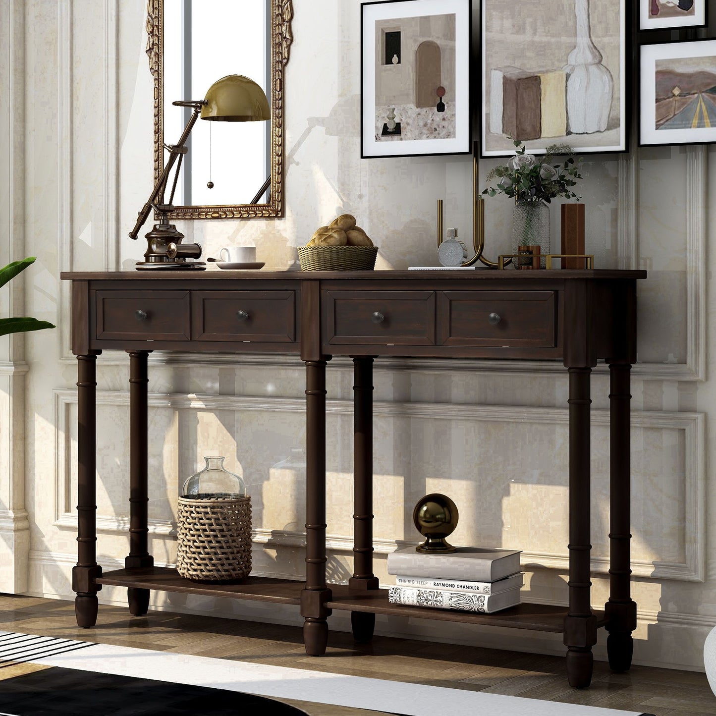 Console Table Sofa Table Easy Assembly with Two Storage Drawers and Bottom Shelf for Living Room,Entryway