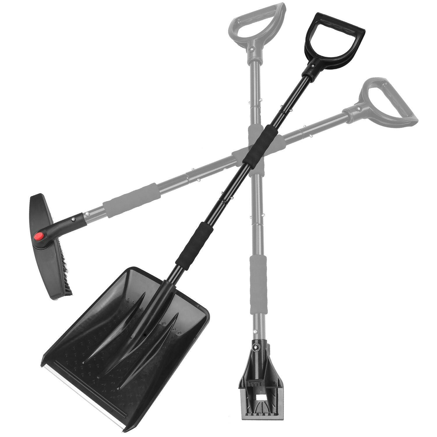 45.7 in. Metal Handle Steel 3-In-1 Snow Shovel Kit Brush Ice Scraper Collapsible Design Snow Removal.