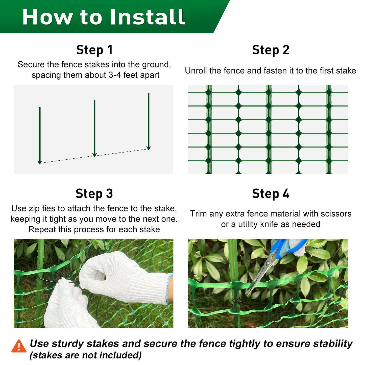 Safety Fence 4'x100' with 100 Zip Ties, Plastic Mesh Fencing Roll, Temporary Reusable Netting for Snow Fence, Garden, Construction and Animal Barrier.