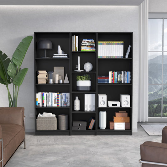 Durant 3 Piece Home Bookcase set, 67" Wide with 13 Shelves , Living Room Set Set Matt Gray - White