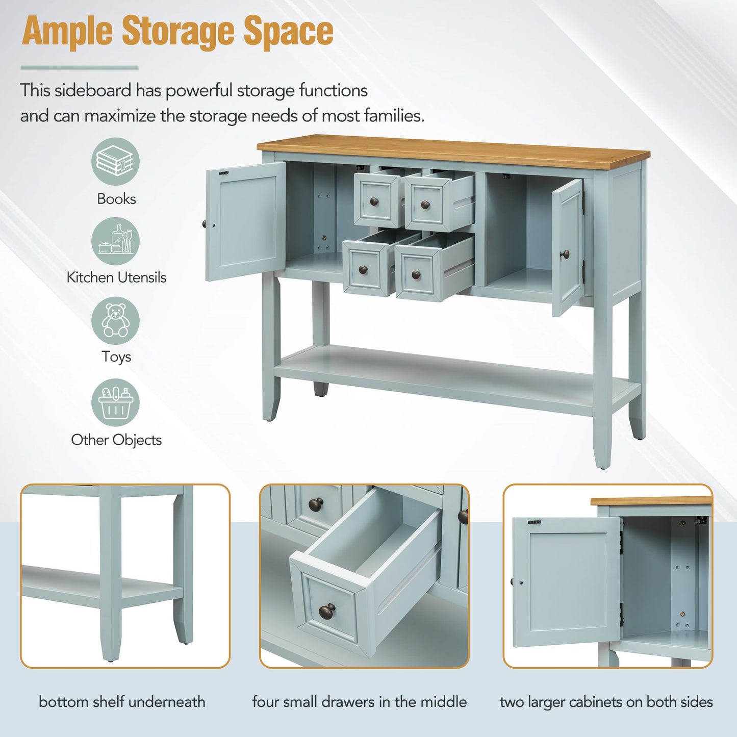 TREXM Cambridge Series Ample Storage Vintage Console Table with Four Small Drawers and Bottom Shelf for Living Rooms, Entrances and Kitchens (Lime White, OLD SKU: WF190263AAK)