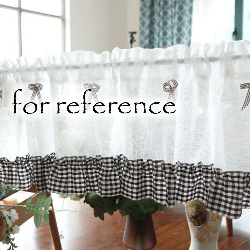 Semi Sheer Brown Grid Doorway Curtain Valance Half Curtain Bowknot Kitchen Short Curtain Tier cafe Curtain,59x15 inch