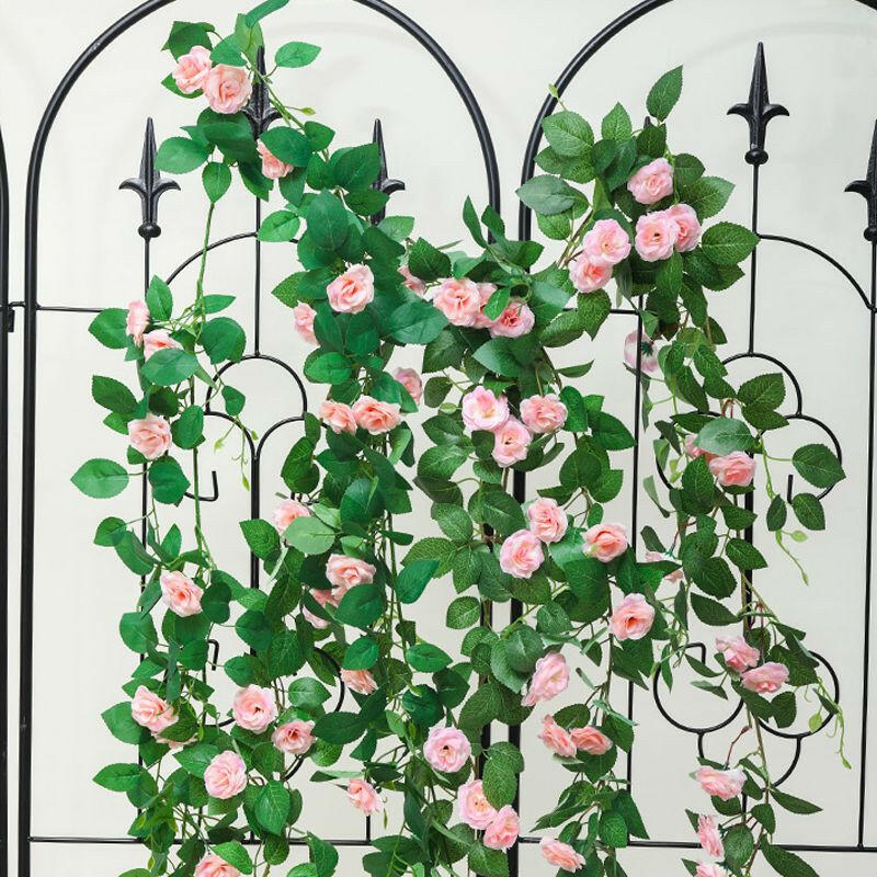 2pcs Fake Rose Vine Flowers Garland Plant Artificial Flower Wall Hanging Flower Rattan Fake Plant Leaf Wedding Home Garden Decor.