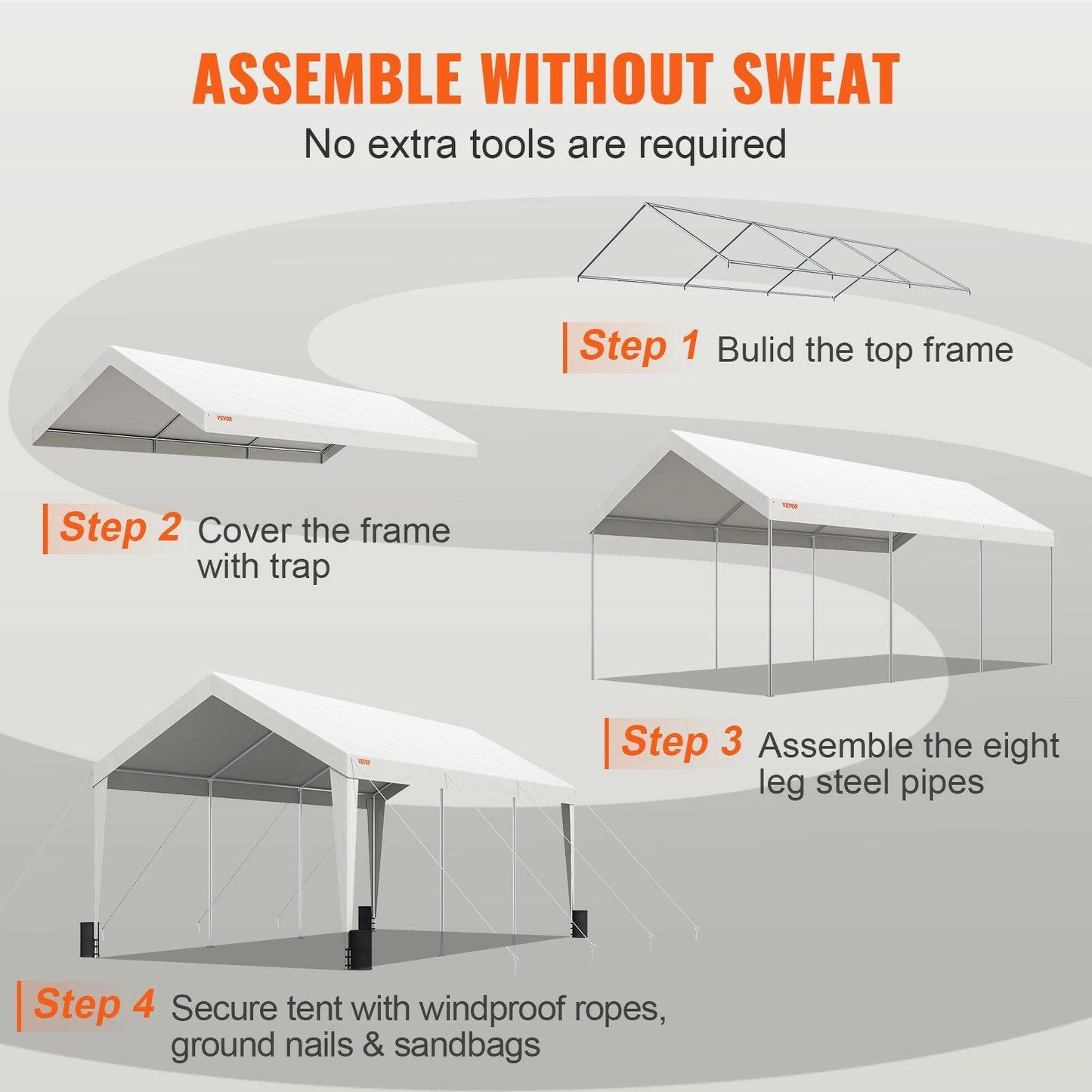 VEVOR Carport, 10x20 ft Heavy Duty Car Canopy Garage Boat Shelter Party Tent with 8 Reinforced Poles and 4 Weight Bags, UV Resistant Waterproof All-Season Tarp for SUV, F150, Car, Truck, Boat.