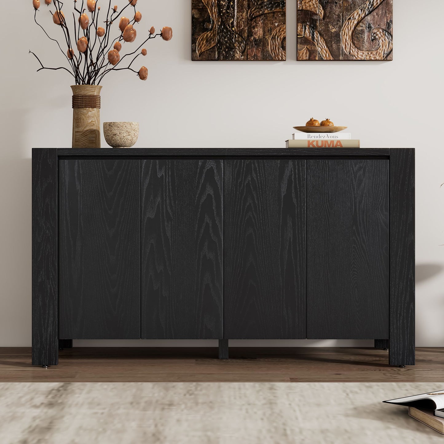 TREXM Retro 4-door Sideboard with Distressed Finish and Adjustable Shelves