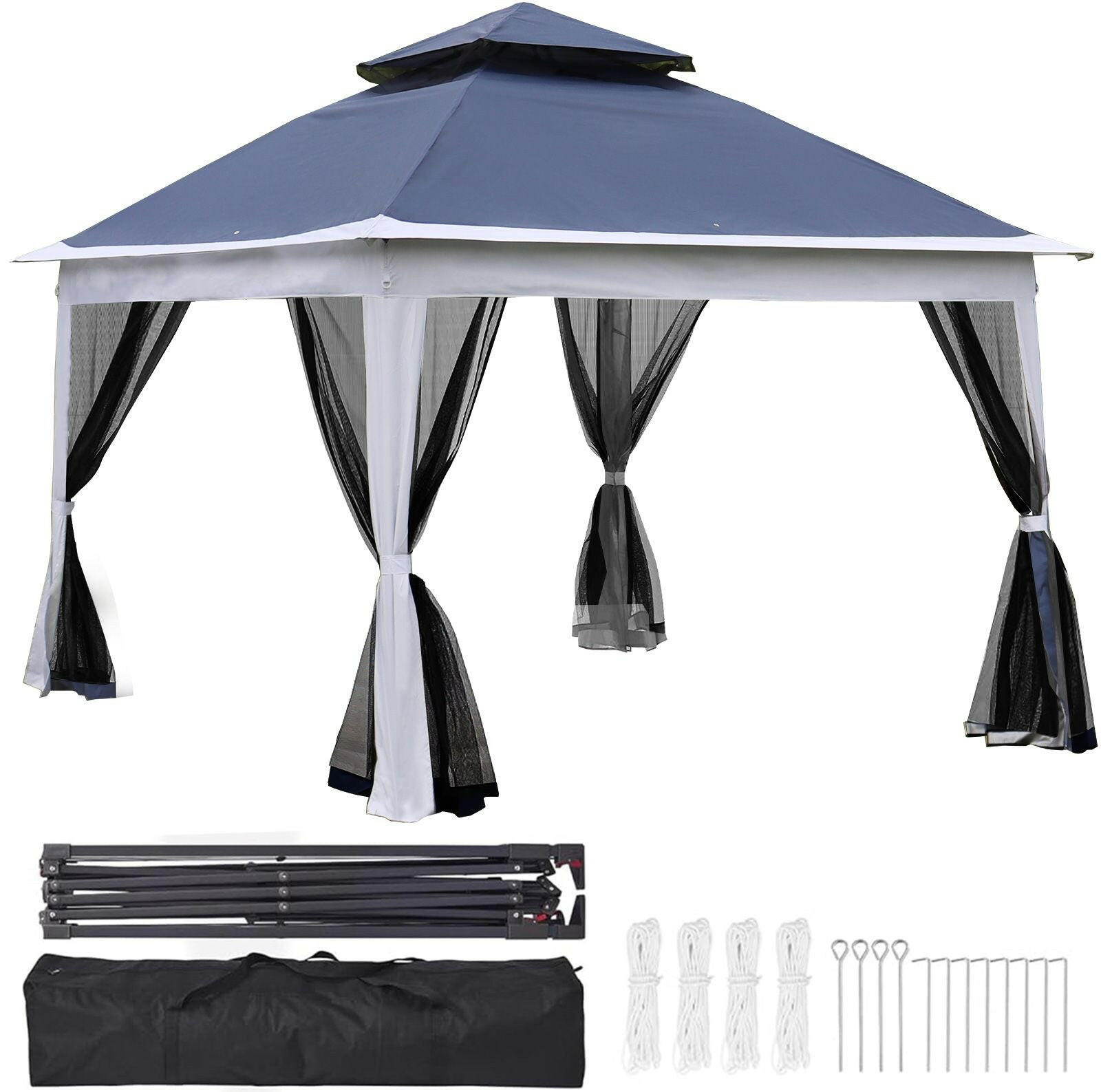 Outdoor 11x 11Ft Pop Up Gazebo Canopy With Removable Zipper Netting,2-Tier Soft Top Event Tent,Suitable For Patio Backyard Garden Camping Area.