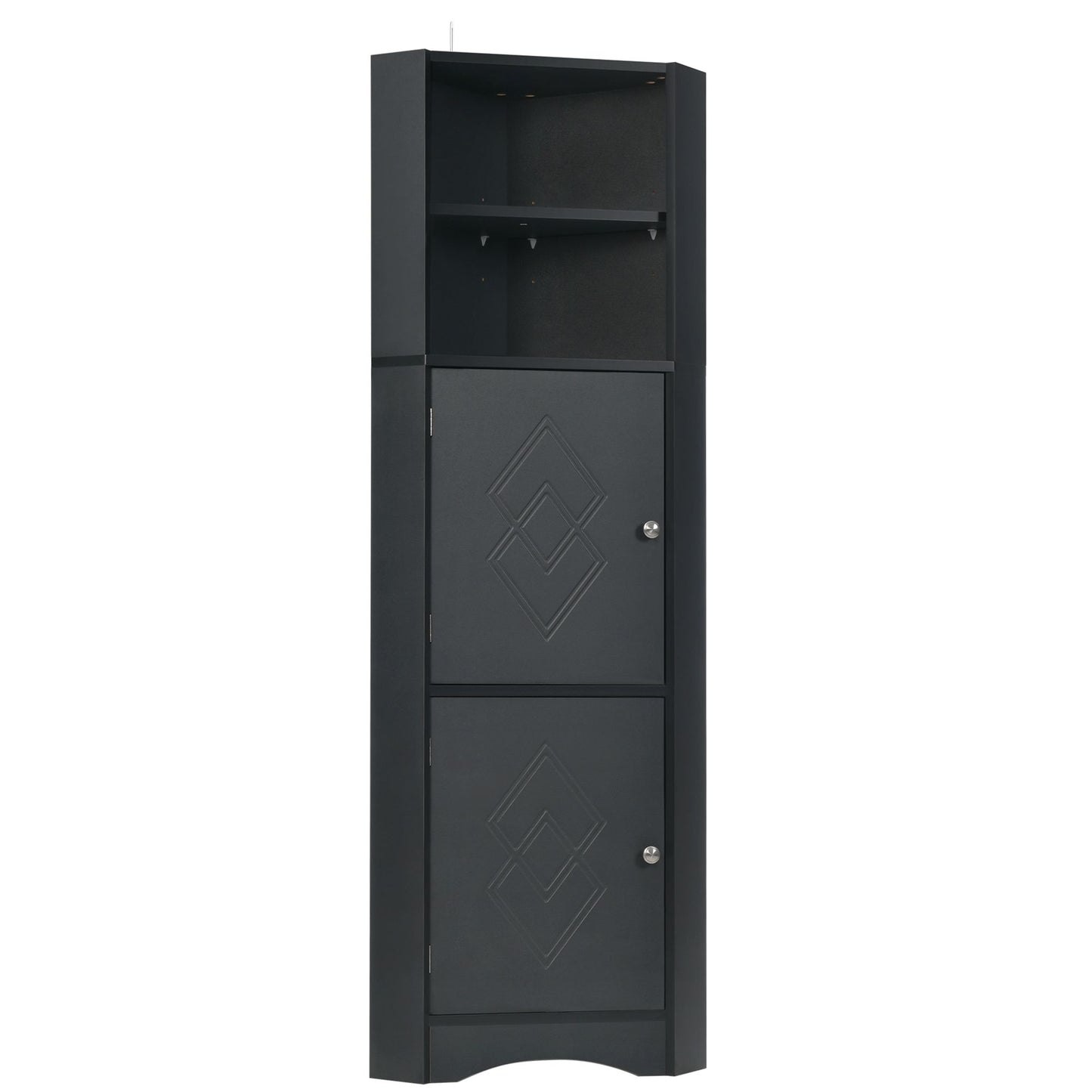 Tall Bathroom Corner Cabinet;  Freestanding Storage Cabinet with Doors and Adjustable Shelves;  MDF Board