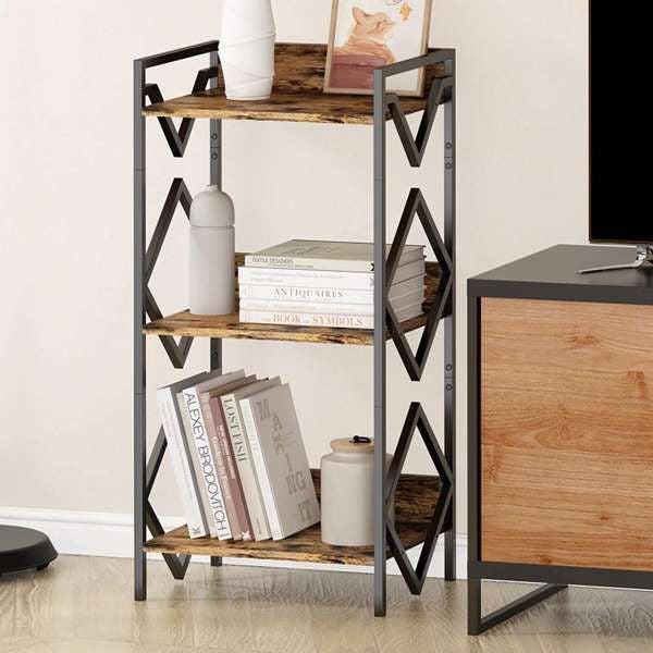 3 Tier Bookshelf For Small Space, Small Metal Bookshelf For Books, Organizers And Storage, Rustic Bookshelf, Table