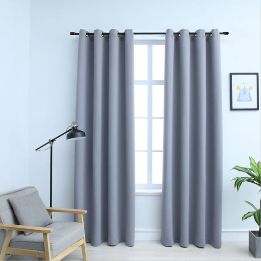 Blackout Curtains with Rings 2 pcs Gray 54"x95" Fabric