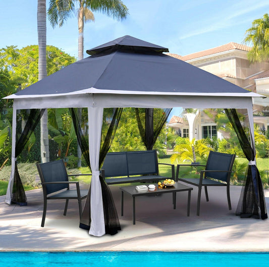 Outdoor 11x 11Ft Pop Up Gazebo Canopy With Removable Zipper Netting,2-Tier Soft Top Event Tent,Suitable For Patio Backyard Garden Camping Area.