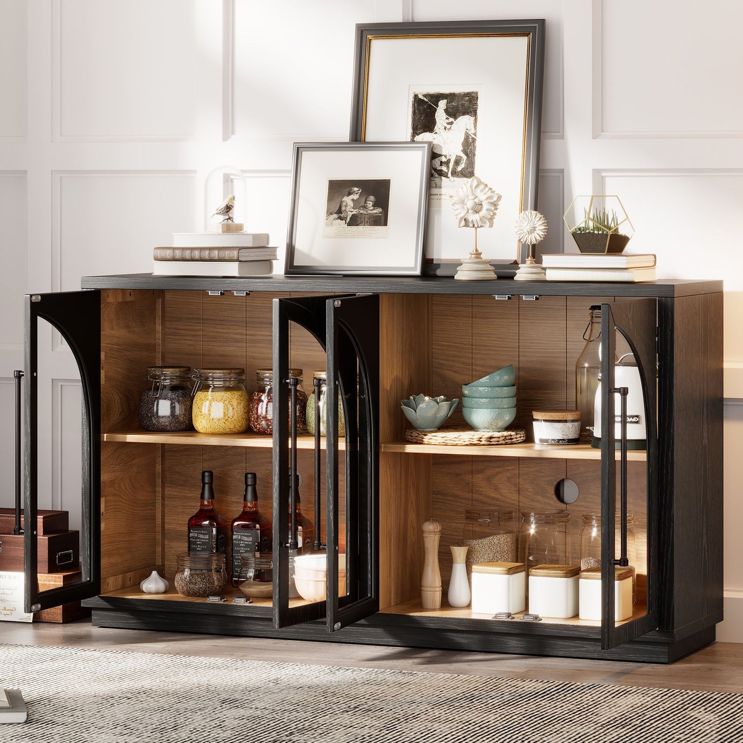 4-Door Large Storage Retro Sideboard with Metal Handles and Adjustable Shelves for Kitchen,Dining Room and Living Room