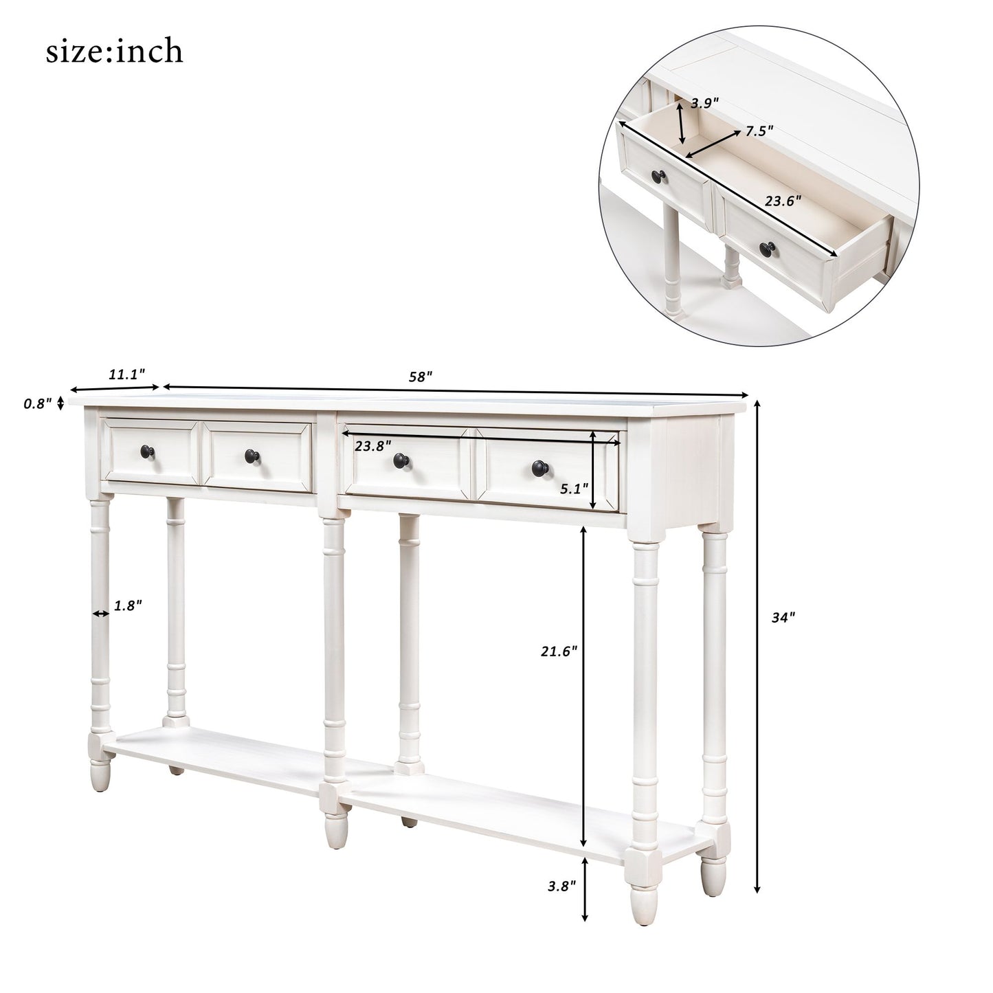 Console Table Sofa Table Easy Assembly with Two Storage Drawers and Bottom Shelf for Living Room,Entryway