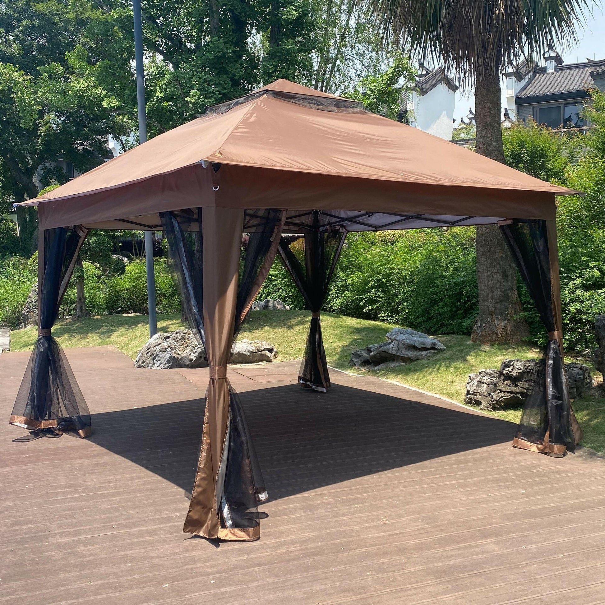 Outdoor 11x 11Ft Pop Up Gazebo Canopy With Removable Zipper Netting,2-Tier Soft Top Event Tent,Suitable For Patio Backyard Garden Camping Area.