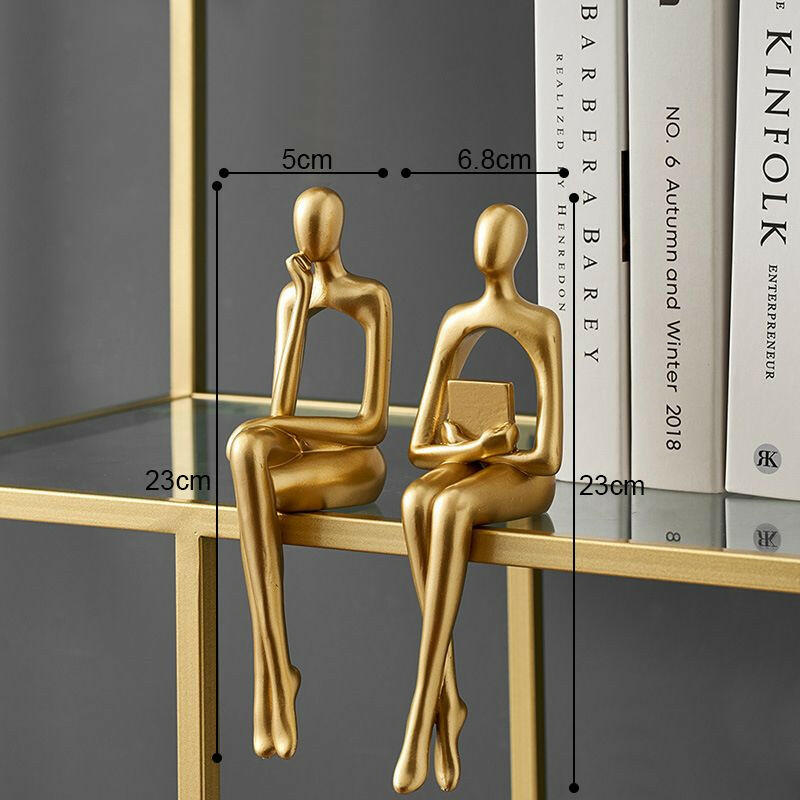 Nordic Abstract Figures Home Decoration Accessories Sculptures Living Room Study Decor Gold Humanoid Resin Embellishment Statues.