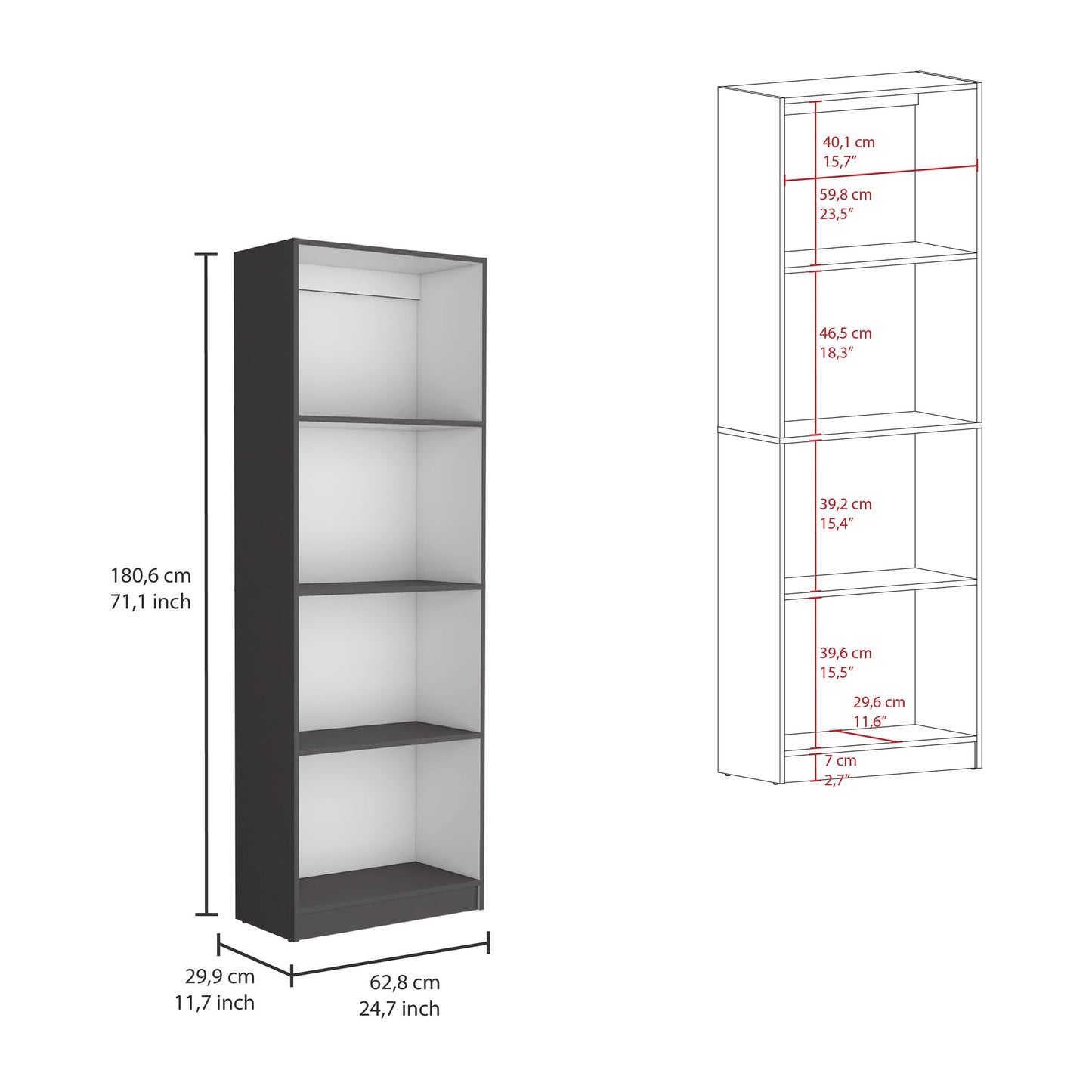 Duette 3 Piece Home Bookcase set, 74" Wide with 11 Shelves and 2-door Cabinet , Living Room Set Matt Gray / White