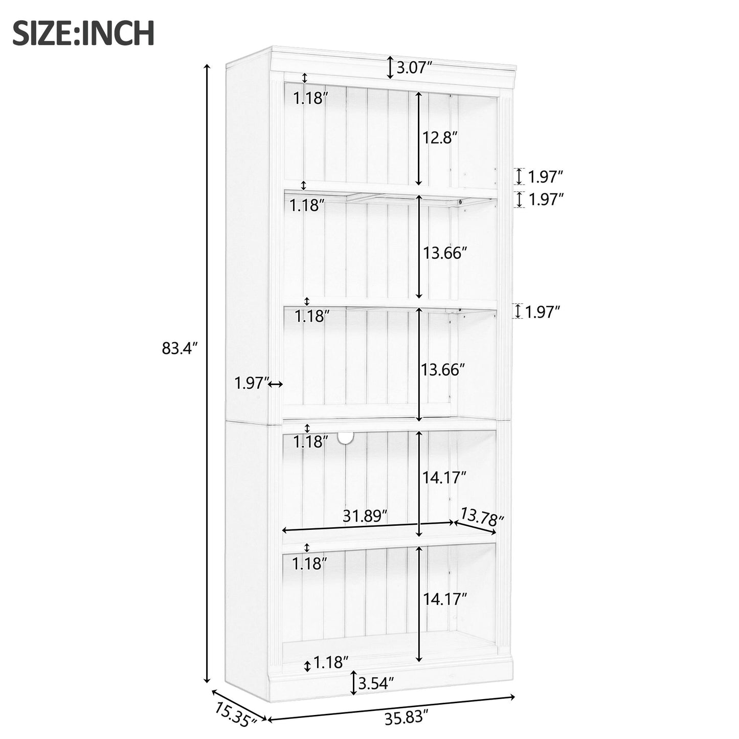 83" Tall Wood Bookcase Suite ,5-Tier Home Decor Bookshelves Suite with Adjustable Shelves,Storage Organizer for CDs/Books/Movies,Free Standing Storage Shelves Suite for Living Room,Office,White