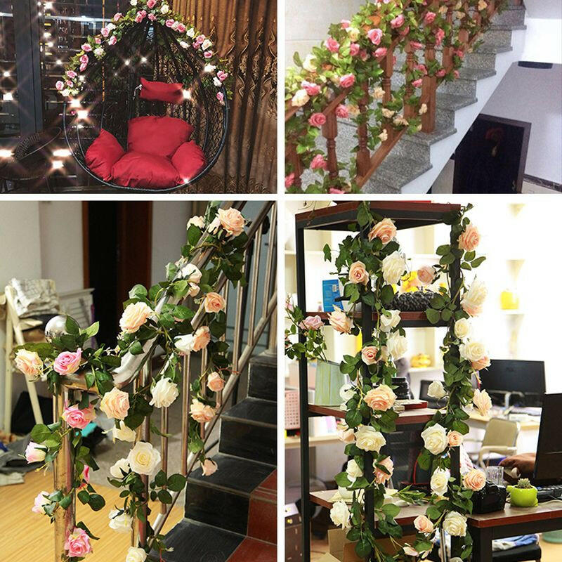 2pcs Fake Rose Vine Flowers Garland Plant Artificial Flower Wall Hanging Flower Rattan Fake Plant Leaf Wedding Home Garden Decor.