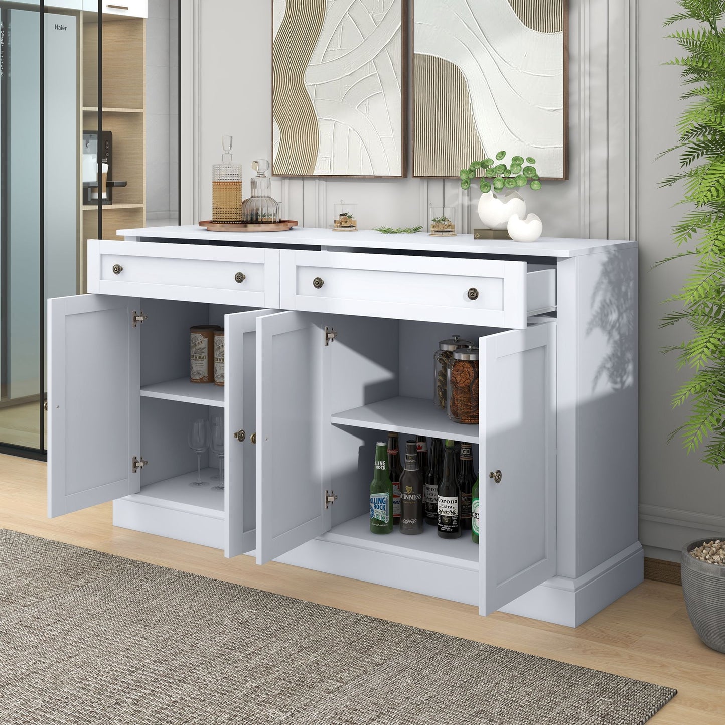 Kitchen Sideboard Storage Buffet Cabinet with 2 Drawers & 4 Doors Adjustable Shelves for Dining Room,Living Room