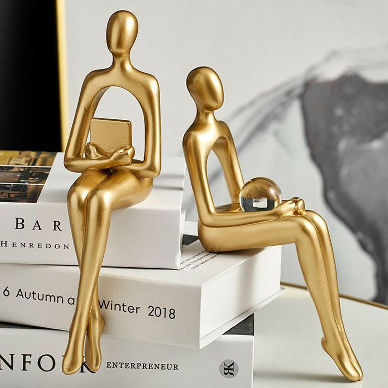 Nordic Abstract Figures Home Decoration Accessories Sculptures Living Room Study Decor Gold Humanoid Resin Embellishment Statues.