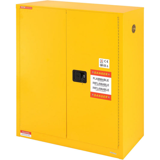 VEVOR Flammable Storage Cabinet 30 Gal, 43.1x18.1x50.1 inch Cold-Rolled Steel Flammable Liquid Storage Cabinet Explosion Proof with 1 Adjustable Shelf 2 Manual Closing Doors for Industrial Use, Yellow