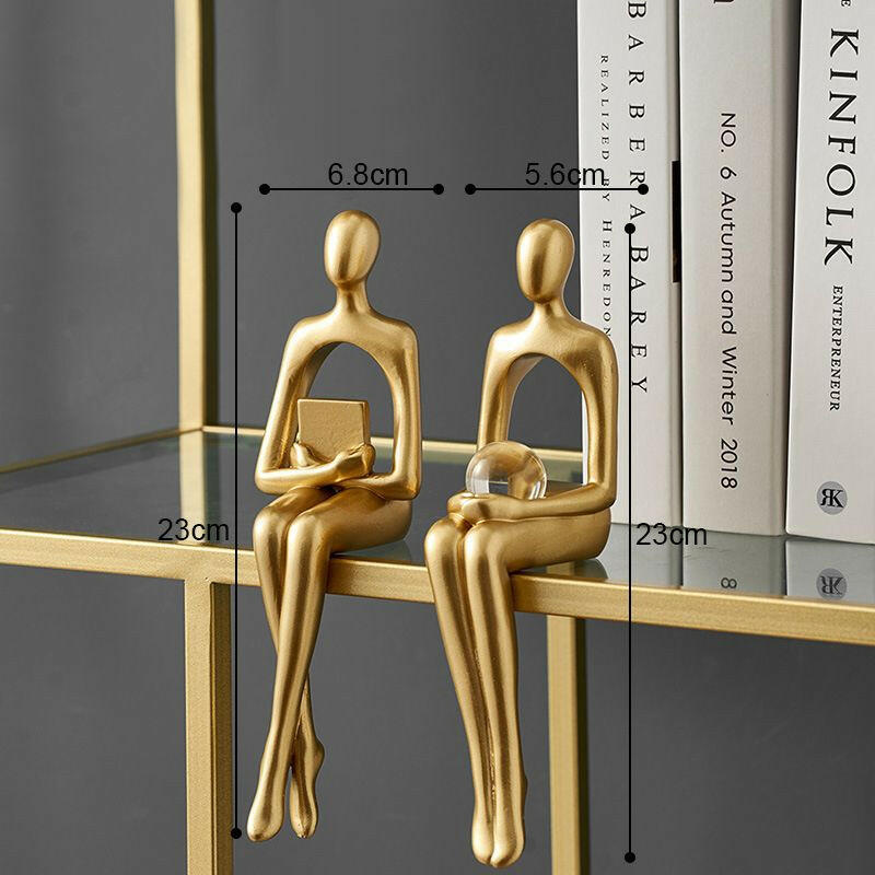 Nordic Abstract Figures Home Decoration Accessories Sculptures Living Room Study Decor Gold Humanoid Resin Embellishment Statues.