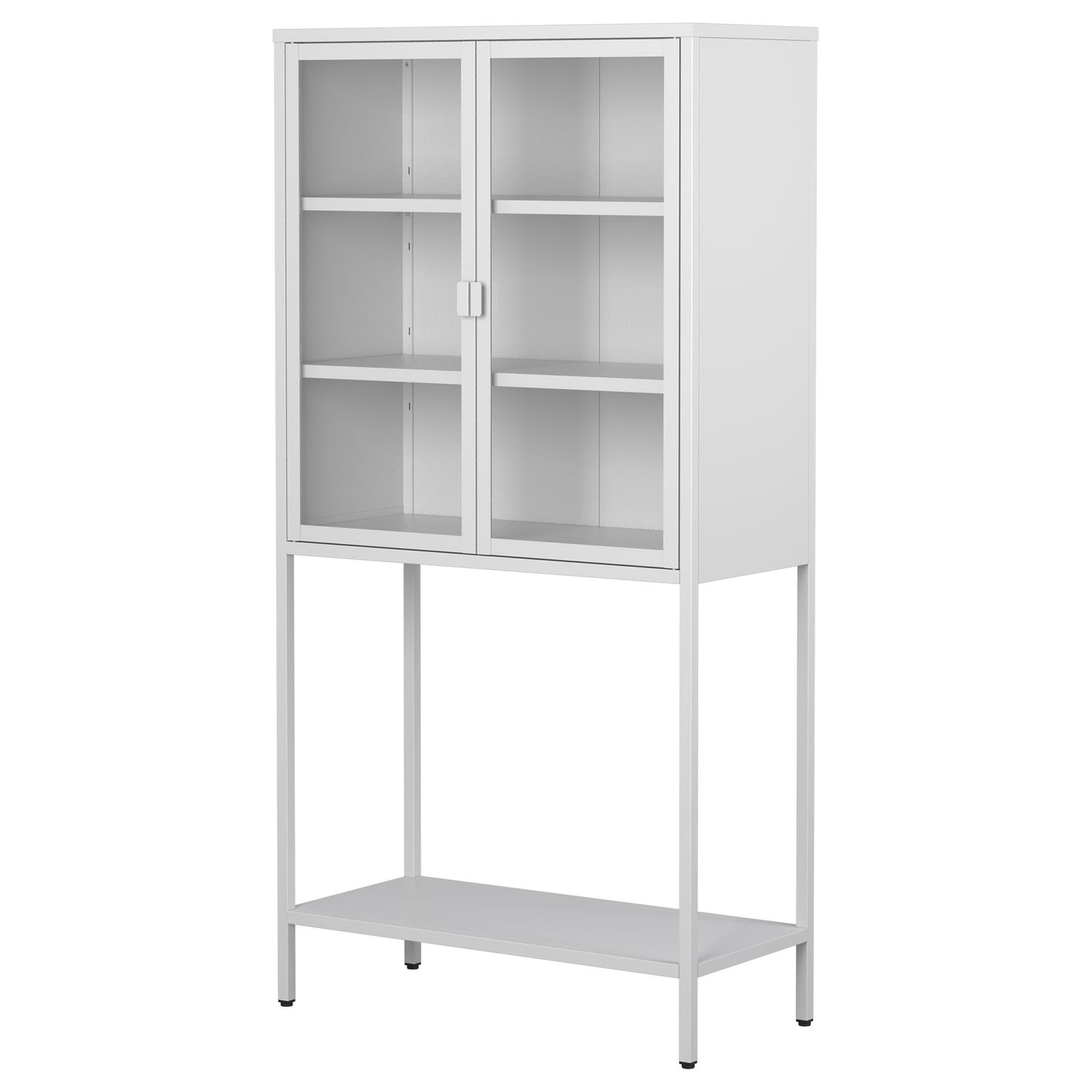 59"H Heavy Duty Metal Storage Cabinet, Display Storage Cabinet with Glass Doors and 2 Adjustable Shelves, Tall Bookcase Modern Bookshelf Cabinet for Home Office, Living Room, Pantry