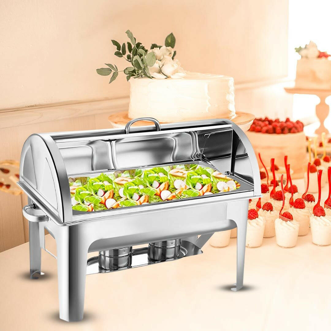 SOGA 4X 9L Stainless Steel Full Size Roll Top Chafing Dish Food Warmer.