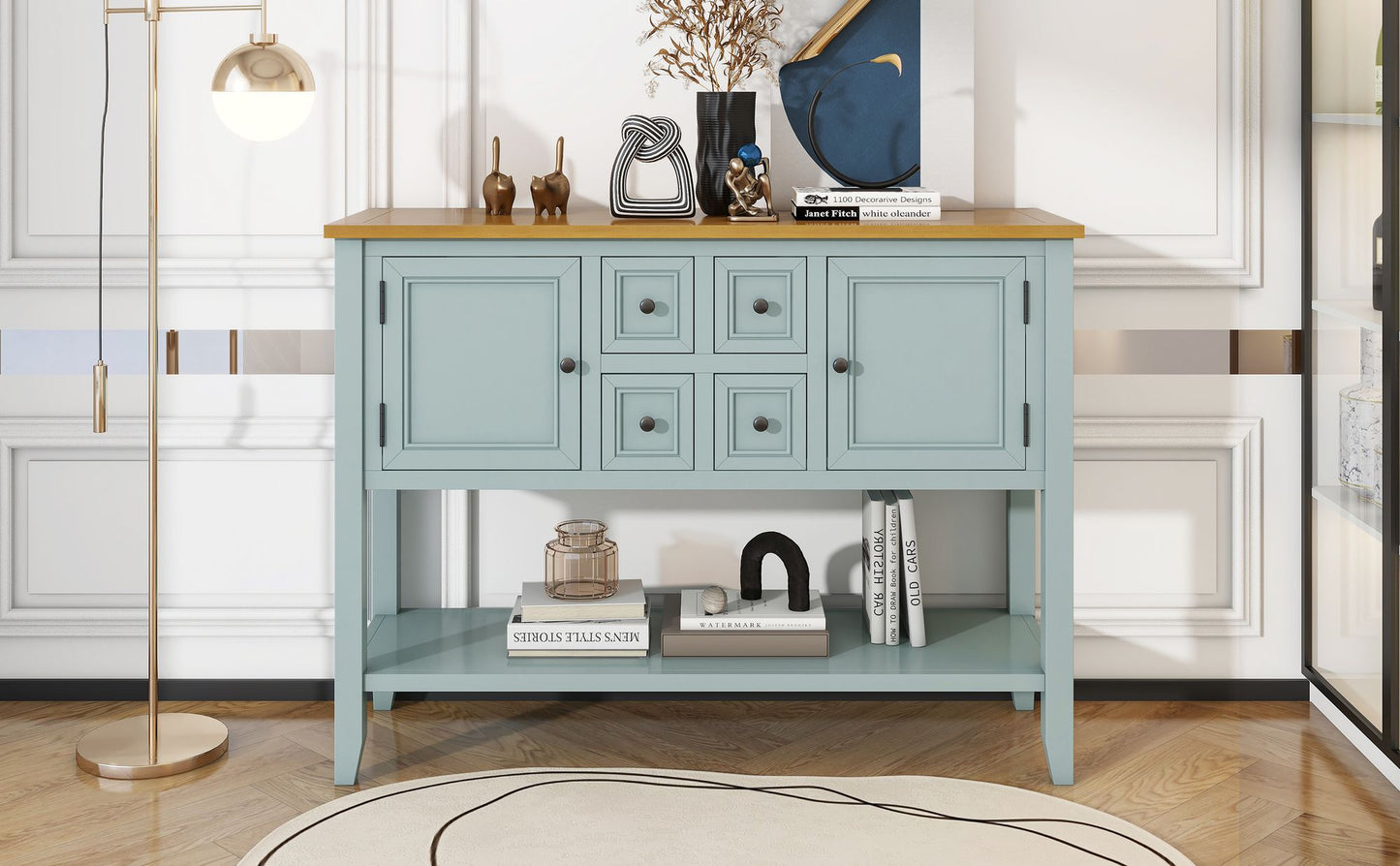 TREXM Cambridge Series Ample Storage Vintage Console Table with Four Small Drawers and Bottom Shelf for Living Rooms, Entrances and Kitchens (Lime White, OLD SKU: WF190263AAK)