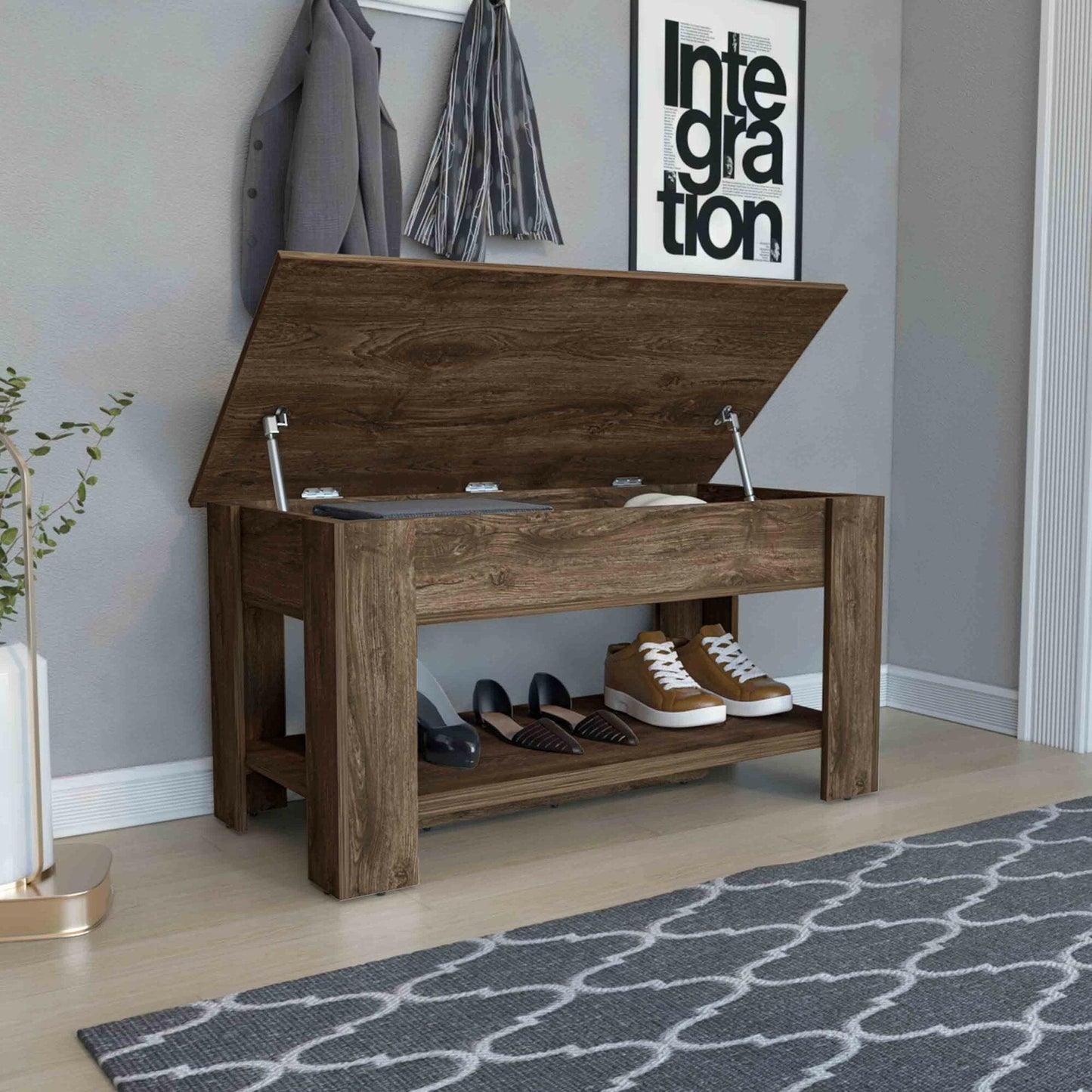 DEPOT E-SHOP Saturn Storage Table, Four Legs, Lower Shelf, Dark Brown.