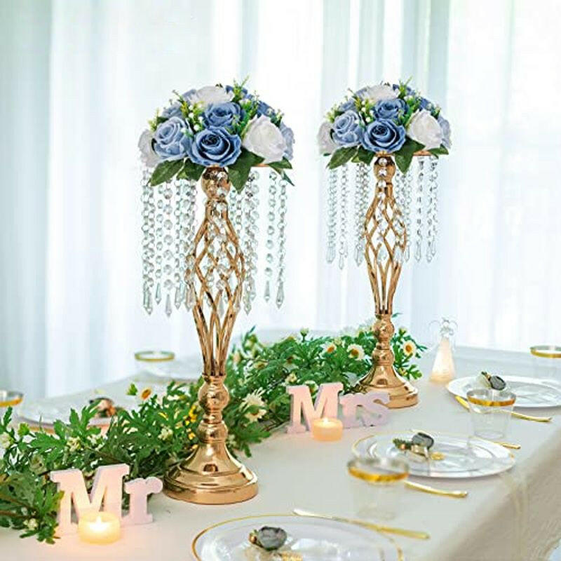 Ins Luxury Metal Candle Holders with Crystal Flowers Vase Candlestick Table Centerpieces Wedding Table Candle Stand Wedding Prop