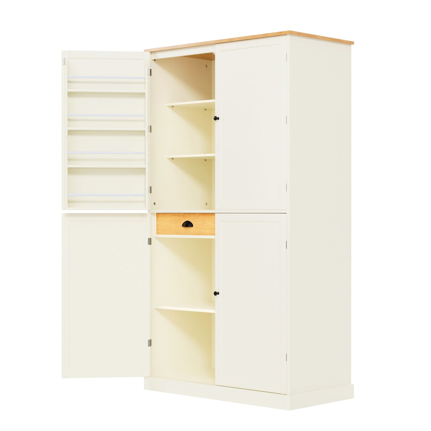 TOPMAX 40.2x20x71.3inch High Freestanding Kitchen Pantry Large Cupboard Storage Cabinet with 2 Drawers, 2 Adjustable Shelves, 8 Door Shelves for Kitchen, Dining Room,Cream