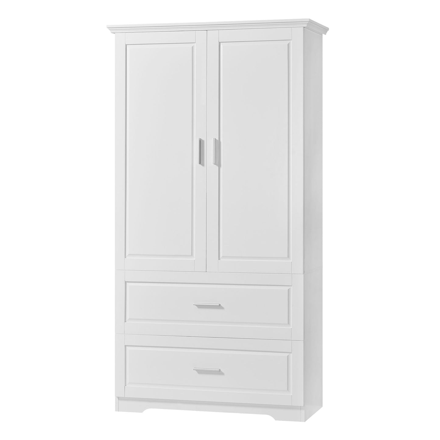 Tall Bathroom Storage Cabinet, Cabinet with Two Doors and Drawers, Adjustable Shelf, MDF Board, White