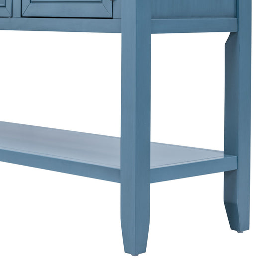 TREXM Cambridge Series Ample Storage Vintage Console Table with Four Small Drawers and Bottom Shelf for Living Rooms, Entrances and Kitchens (Light Navy, OLD SKU: WF190263AAH)