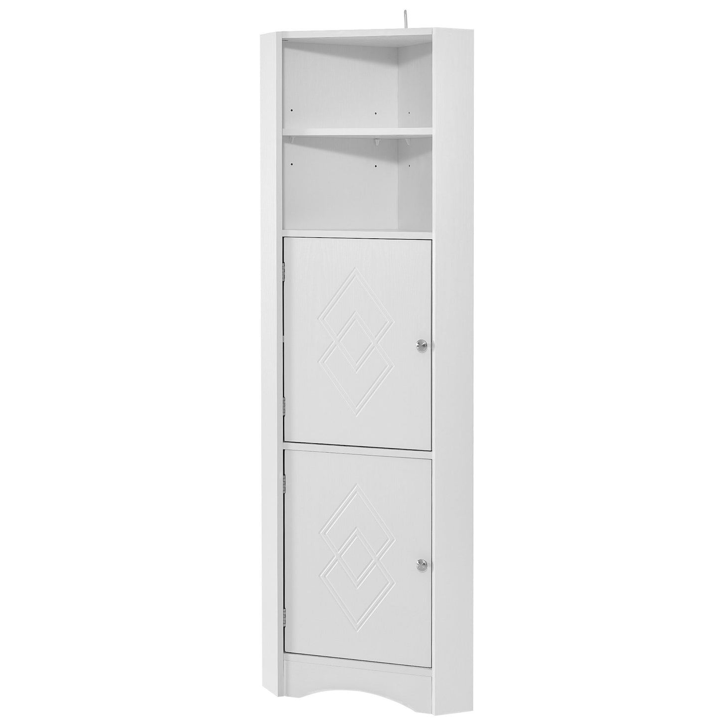 Tall Bathroom Corner Cabinet;  Freestanding Storage Cabinet with Doors and Adjustable Shelves;  MDF Board