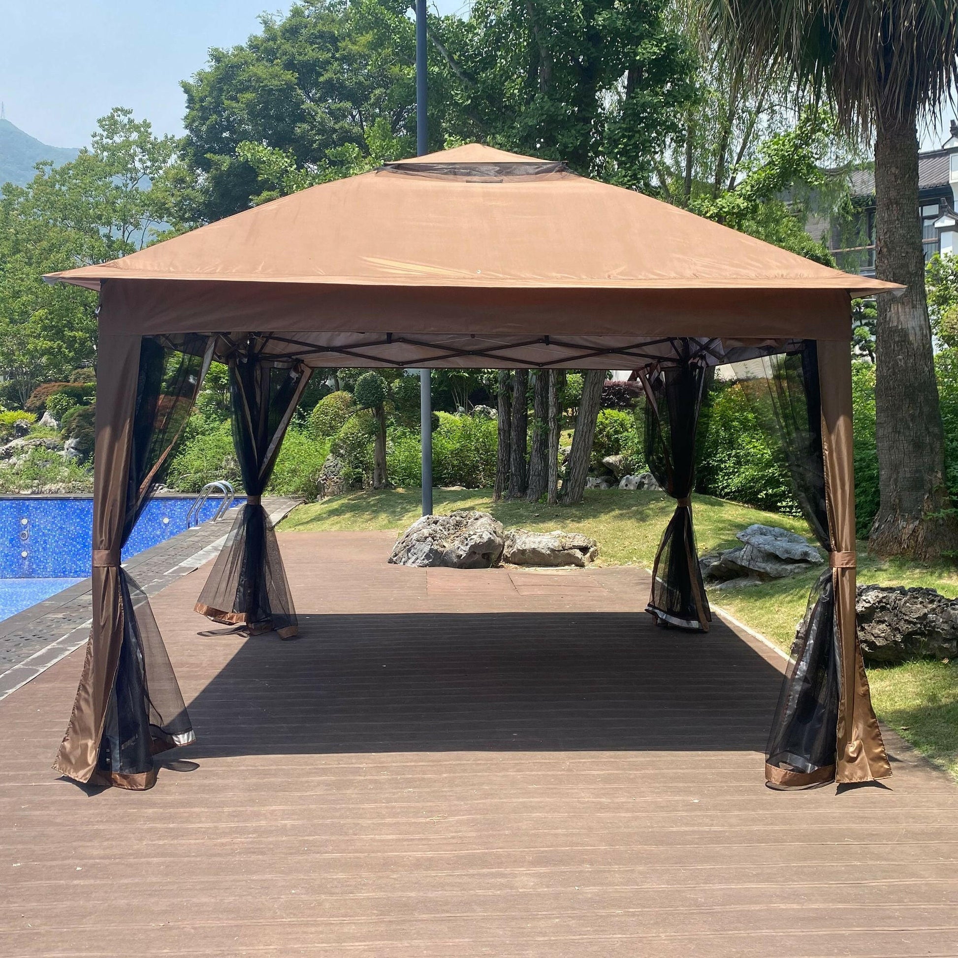 Outdoor 11x 11Ft Pop Up Gazebo Canopy With Removable Zipper Netting,2-Tier Soft Top Event Tent,Suitable For Patio Backyard Garden Camping Area.