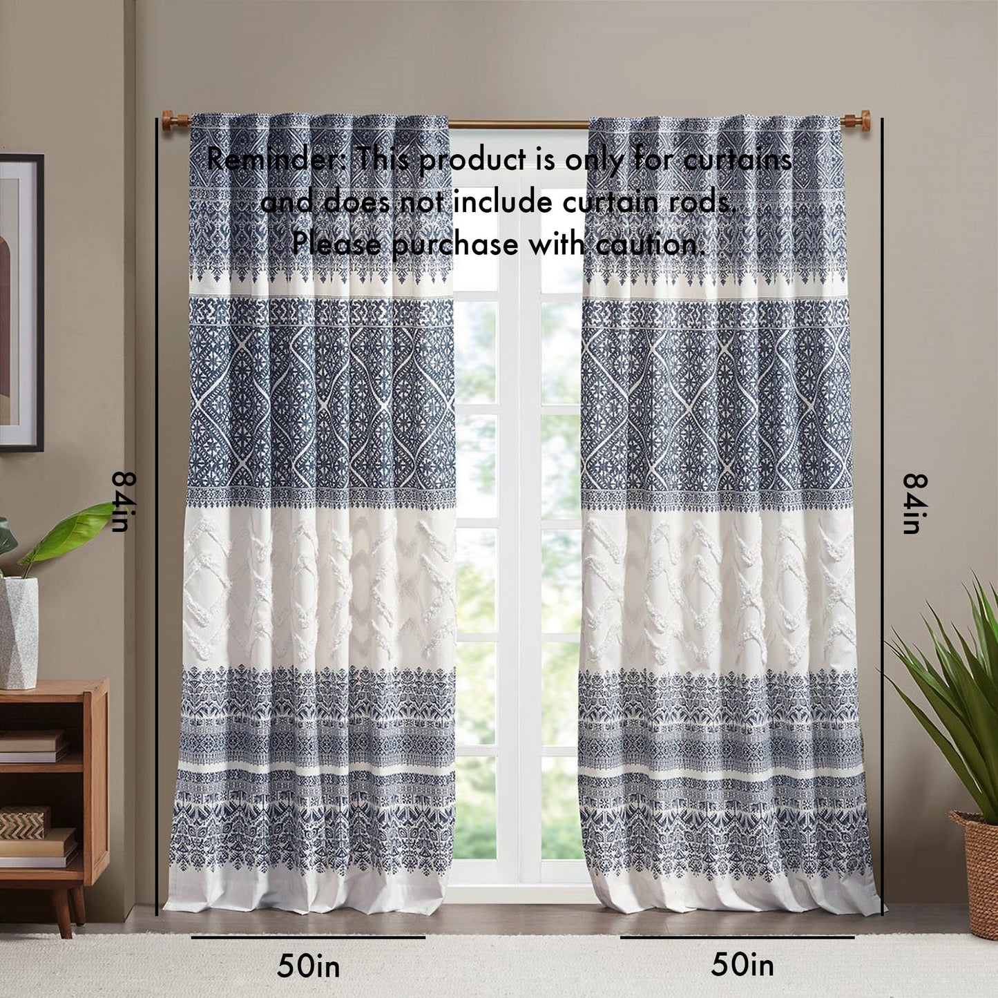 Cotton Printed Curtain Panel with Chenille detail and Lining(Only 1 Pc Panel)