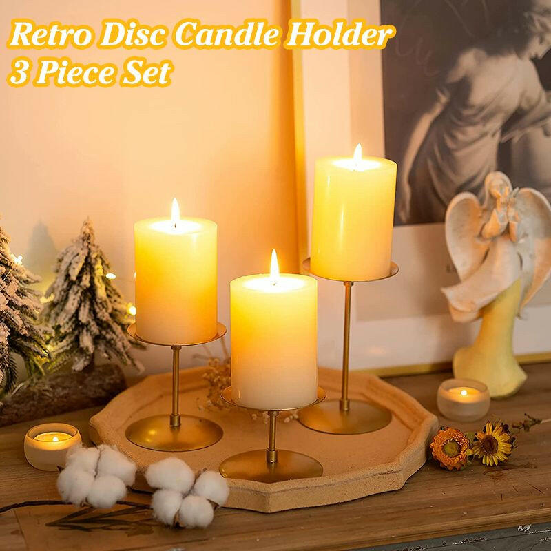 3Pcs Metal Candle Holders Iron Pillar Candle Plate Candle Stand Candlestick Table Centerpieces Wedding Party Festival Home Decor.