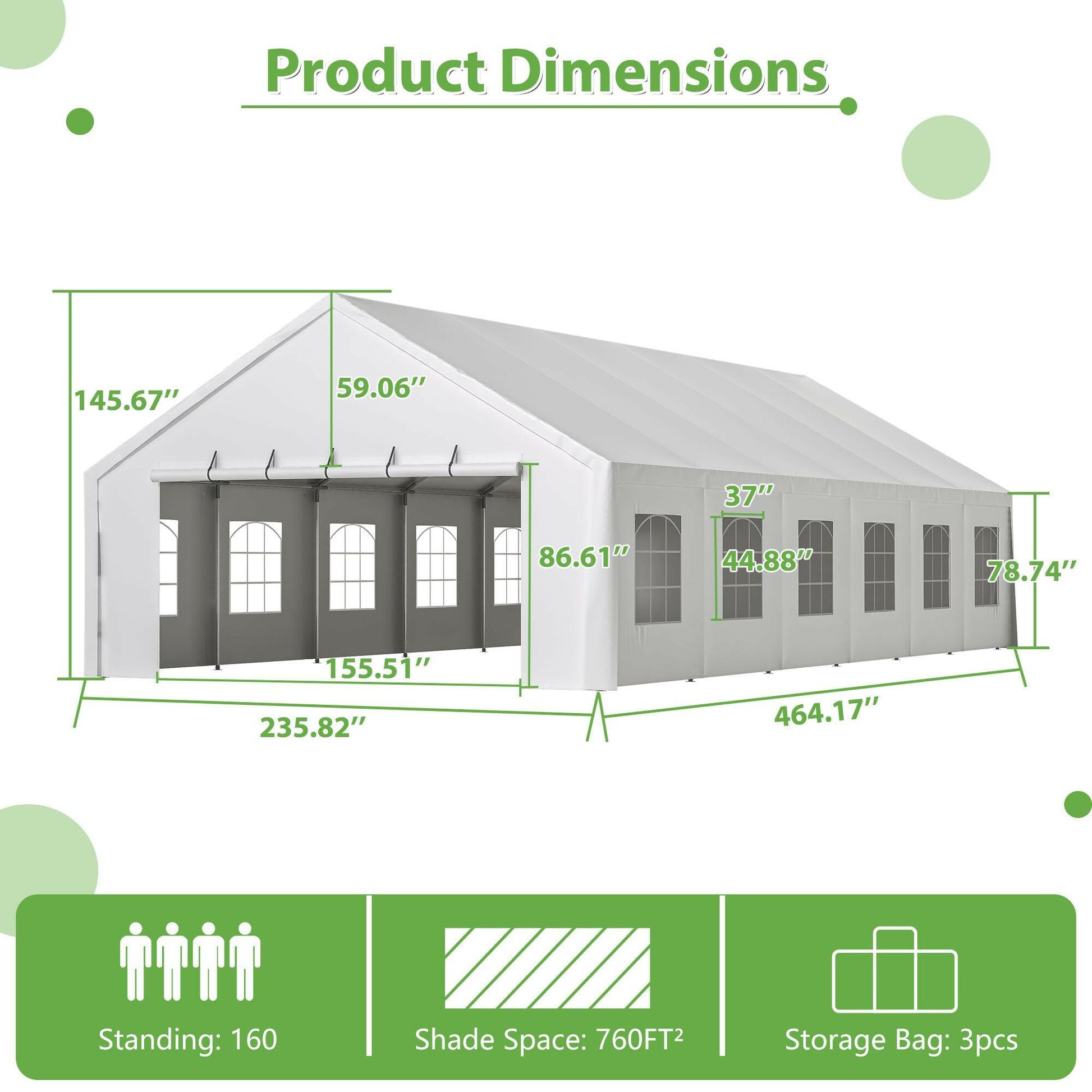 20x40FT Party Tent Heavy Duty, Large Wedding Event Shelters with 3 Carry Bags & Removable Sidewalls, Outdoor Canopy Gazebo Commercial Tents for Parties Carport Camping Garden Patio.