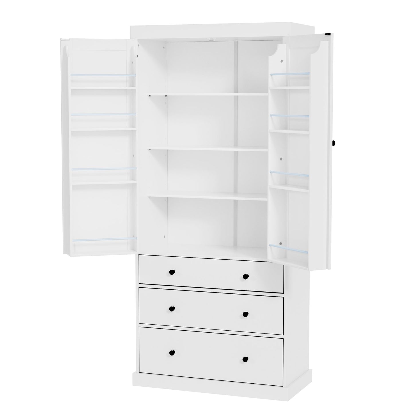 TOPMAX 77 inch Farmhouse Kitchen Pantry, Freestanding Storage Cabinet with 3 Adjustable Shelves, 8 Door Shelves, 3 Drawers, White