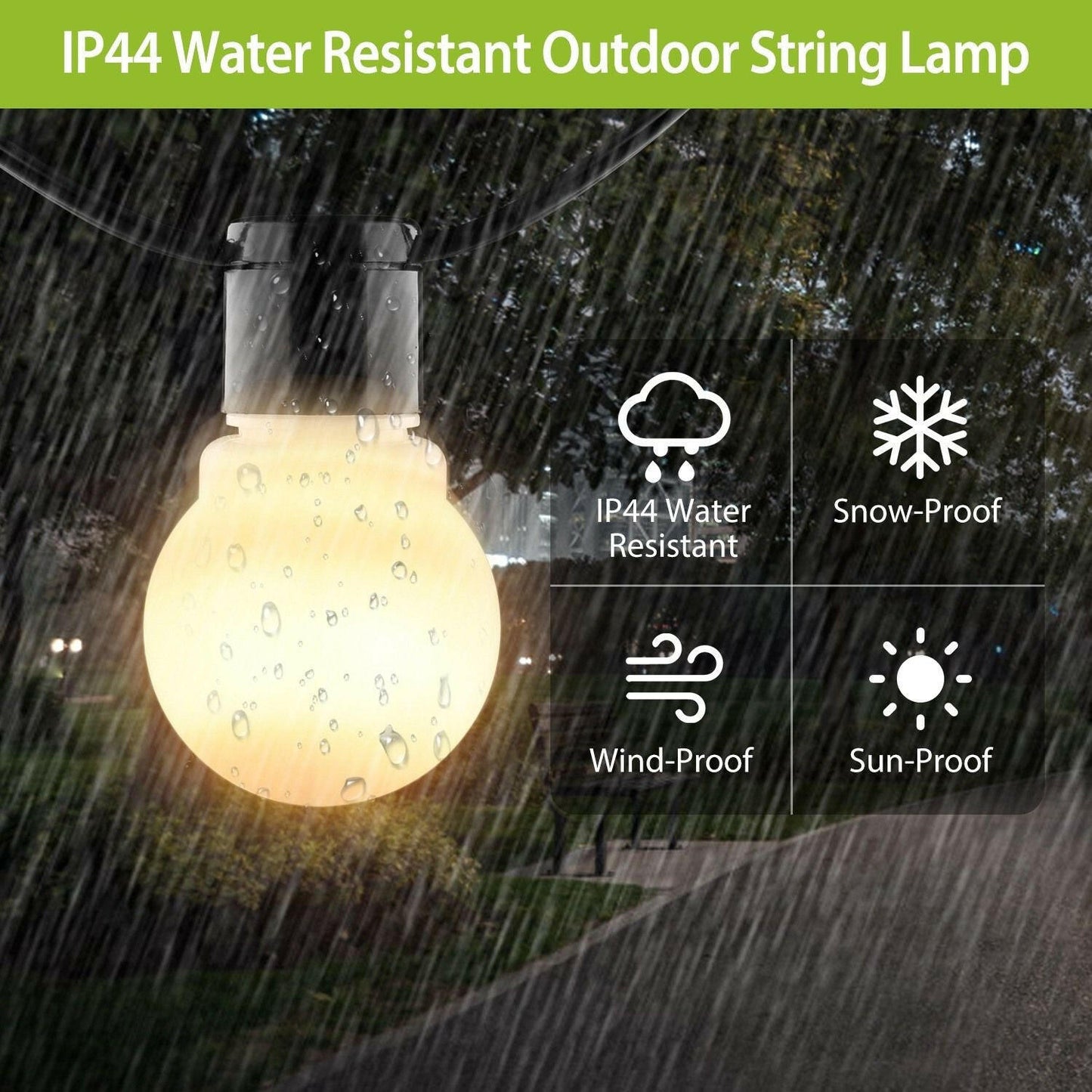 Plug-in Globe String Light Warm White Fairy Light Bulbs Outdoor Water Resistant.