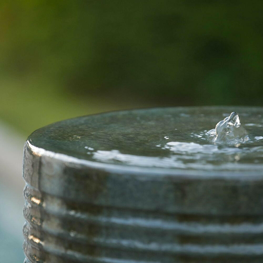 19.5x19.5x43.5" Large Concrete Cylinder Green & Brown Ribbed Water Fountain, Outdoor Bird Feeder / Bath Fountain, Modern Industrial Style.