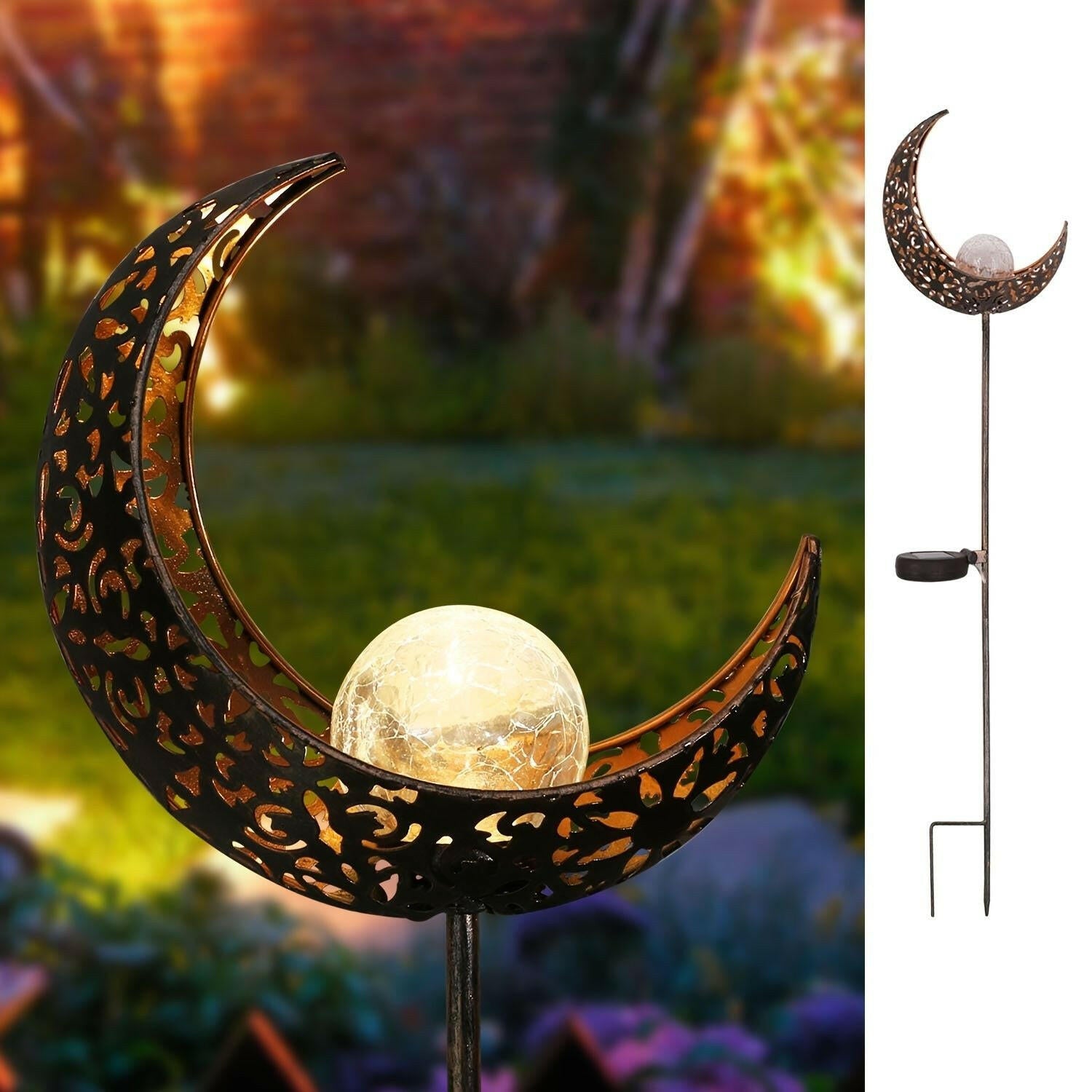 1pc Solar Lawn Light; Outdoor Moon Stake Metal Lights; Waterproof Warm White LED For Lawn Patio Courtyard Decoration.