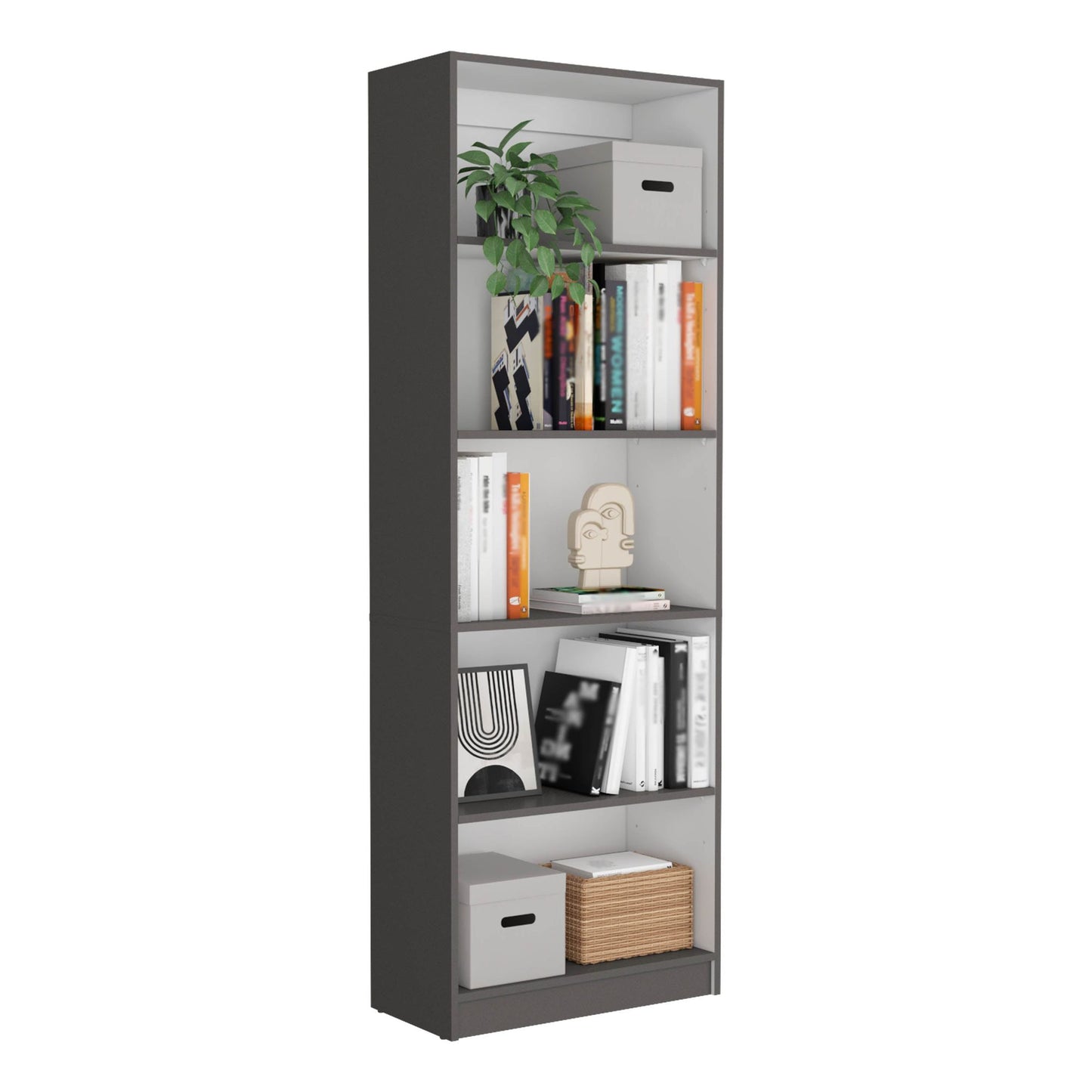 Home 4 Shelves Bookcase with Multi-Tiered Storage -Matt Gray / White