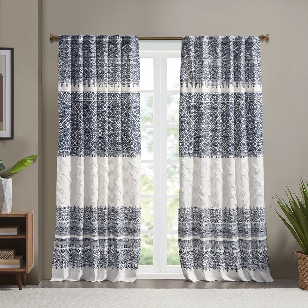 Cotton Printed Curtain Panel with Chenille detail and Lining(Only 1 Pc Panel)