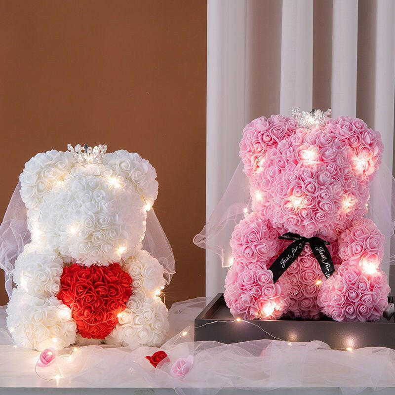 40cm Large Teddy Rose Bear Artificial Flowers Rose Bears with Light Box Anniversary Valentine's Wedding Birthday Christmas Gift.