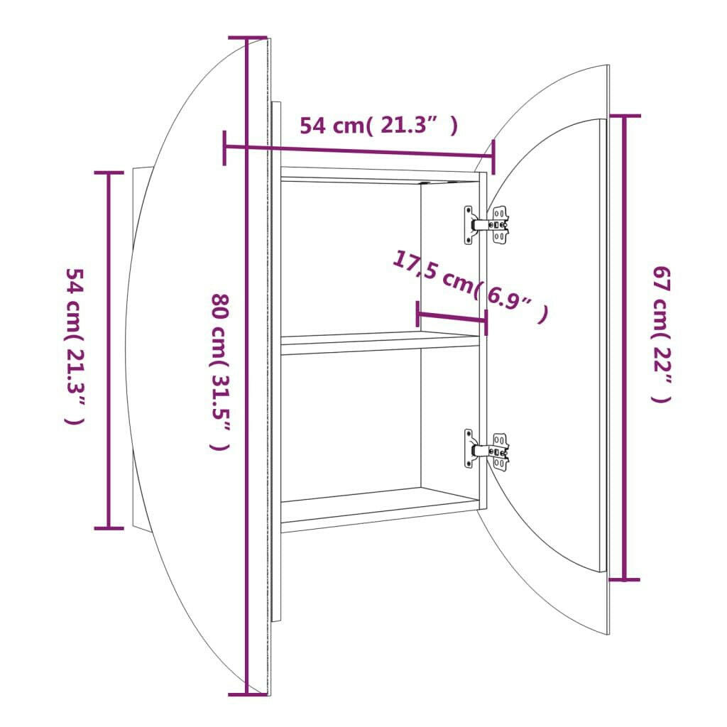 Bathroom Cabinet with Round Mirror&LED Gray 21.3"x21.3"x6.9".